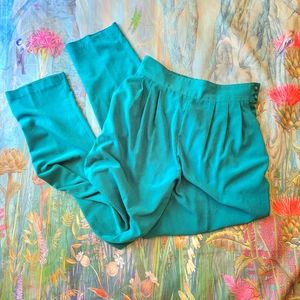 80s High-waisted Trousers Pants Tapered Leg Cyan